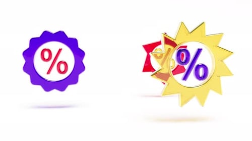 Color Glass Percentage Emblem Rotate on White Bg