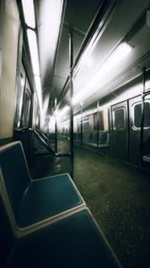 Vertical Empty Metal Subway Train in Urban Chicago