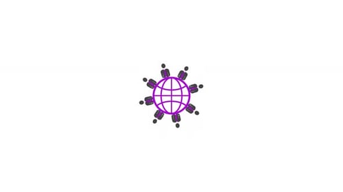 Animated Globe with Orbiting People Network Icon