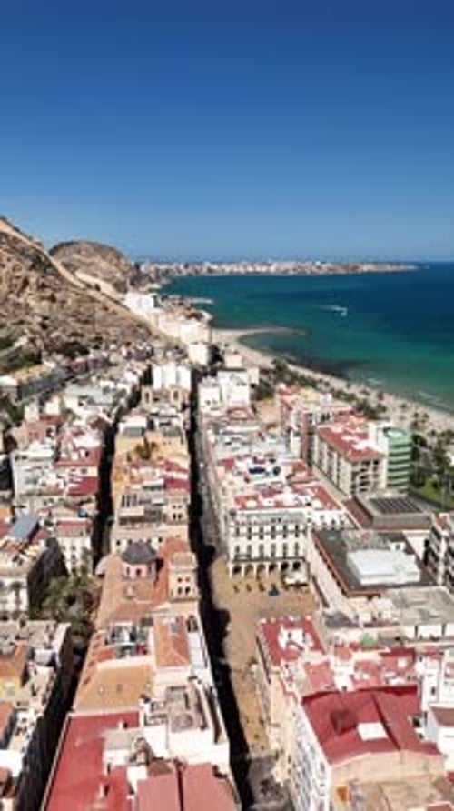 Aerial video of the city of Alicante Spain on a sunny day