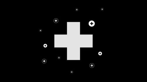 Nano-Kollektion: Icon-Loop-Animation von medizinischen Plus-Symbolen, die auf schwarzem Hintergrund pulsieren