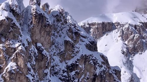 Drone Aerial Flight Over Majestic Mountain Peaks Dolomites, Italy