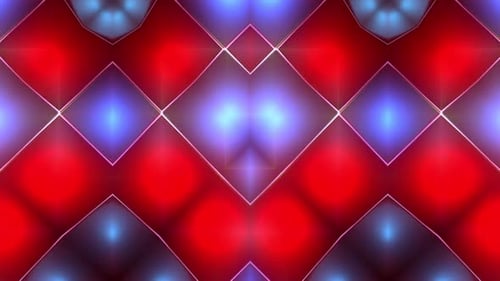 Dynamische rote und blaue geometrische Lichtmuster pulsieren rhythmisch