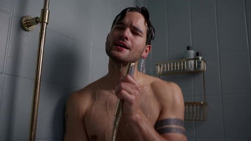 Young Man Singing in the Shower