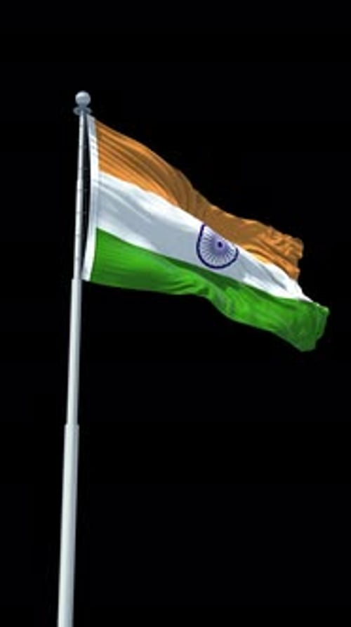 Waving Indian Flag on Flagpole Animation
