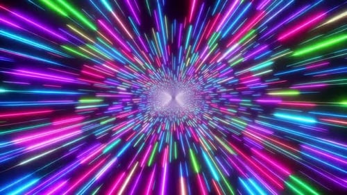 Tunnel de vitesse de distorsion hyperspatial au néon avec lumière rougeoyante colorée