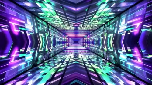 Futuristic Neon Tunnel Loop with Pulsating Arrows and Vibran
