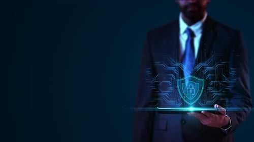 Geschäftsmann Virtuelles Display HuD-Hologramm Datenschutz Cybersicherheit Datenschutz Business Internet