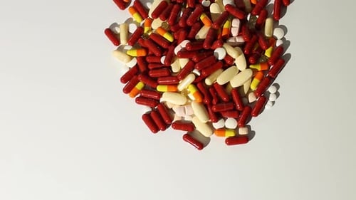 Pills and Capsules Scattered on White Surface