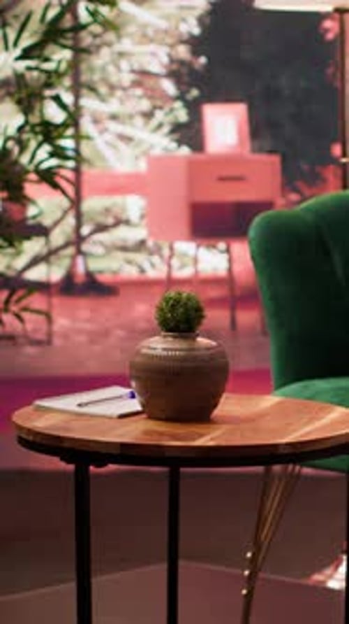 Empty Professional Psychotherapy Office with a Modern Couch and Furniture