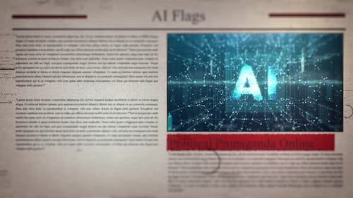 Animated AI Technology Headline in Digital Newspaper Frame