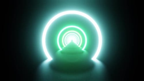 Bright Blue And Green Neon Rings Tunnel Vj Loop Background HD