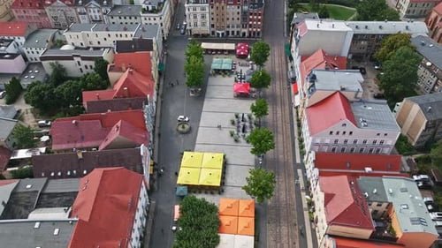 Vista aérea da antiga praça do mercado de Cottbus, Alemanha
