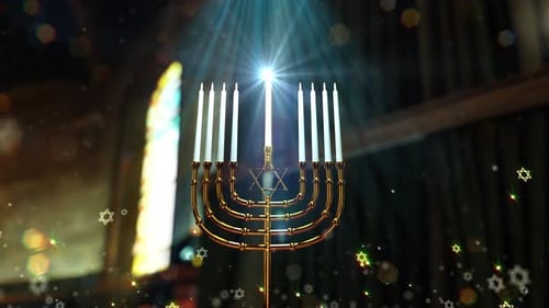 Brightly Lit Golden Menorah for Hanukkah Celebrations