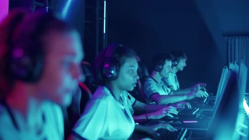 Team Cyber Players Plays a Video Game Cyber Sportsmans Lost the Game Communication Between Players