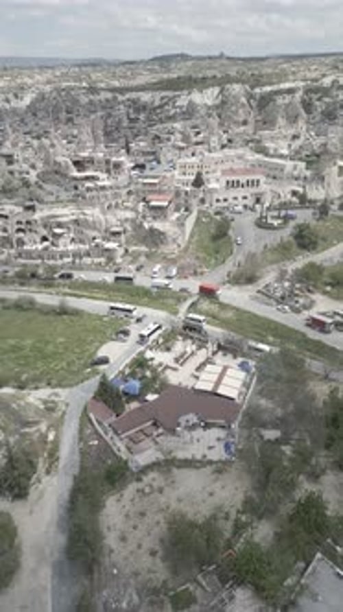 Panoramic view of natural rock formations in Cappadocia, Turkey