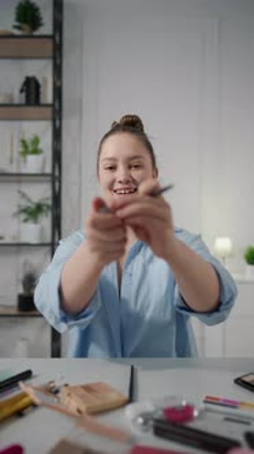 Live Stream of Beauty Blogger in Stories Vertical Video for Social Media Attractive Woman Makeup