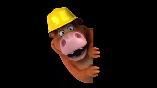 Fun 3D cartoon cow with a helmet (with alpha channel)