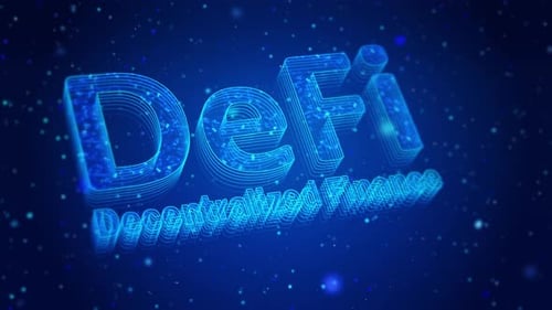 Defi, technologie numérique, finance décentralisée, écran virtuel, hologramme HUD, concept de haute technologie
