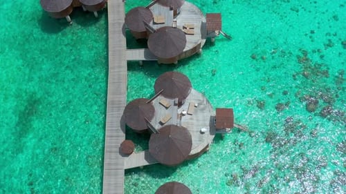 Overwater Villas in Blue Tropical Lagoon Bora Bora French Polynesia South Pacific