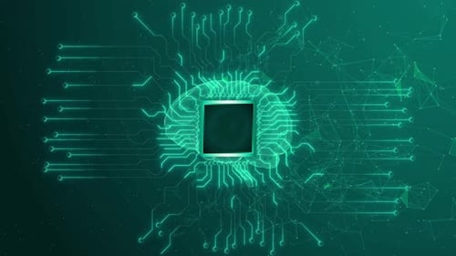 Animated Digital Brain with Circuit Board and Data Flow