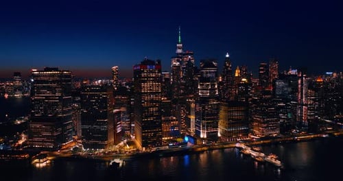 Dazzling skyline of Manhattan, New York, the USA at night.