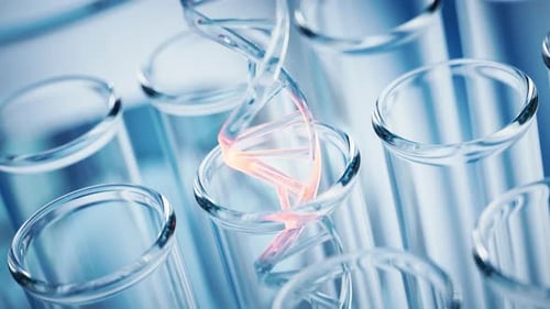 Animated DNA Helix Spinning in Laboratory Test Tubes