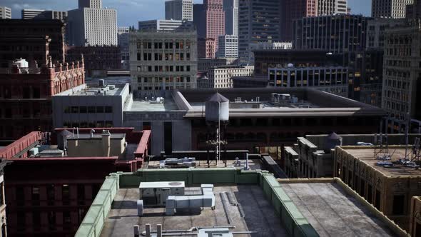 View of Urban Rooftops and Skyline in Downtown City on a Bright Day ...