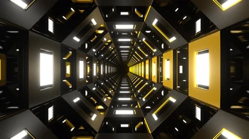 Verspiegelter achteckiger Tunnelhintergrund in Gold und Weiß, VJ Loop in 4K
