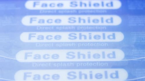 Closeup of face shield stacked together