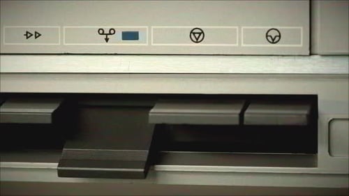 Retro Radio Tape Recorder Audio Cassette Playing Closeup Listening to Music Recording Studio Old