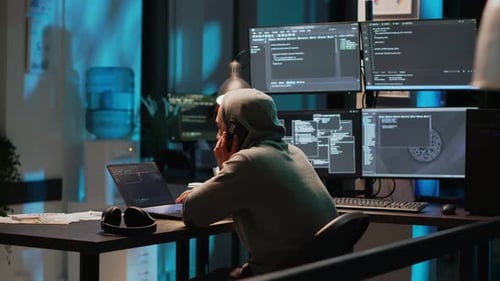 Young Programmer Answering Phone Call in Office