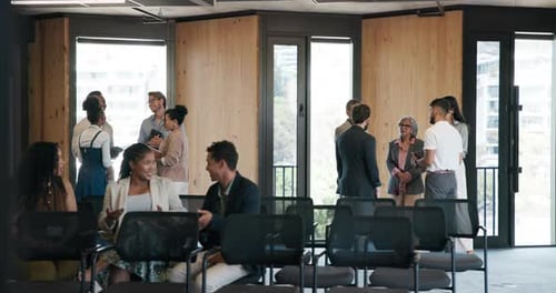 Colleagues at a corporate business event indoors