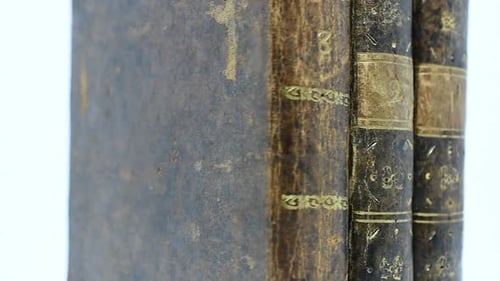 Antique Books with Ornate Spines in Close Up View
