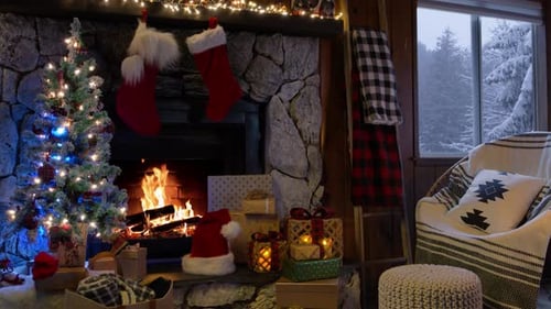 Christmas Tree and Fireplace in Cozy Home