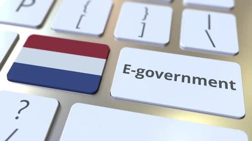 Electronic Government Text and Flag of Netherlands on the Keys