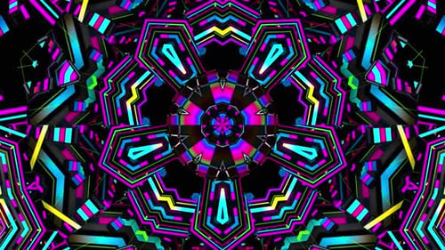 Dynamic Abstract Neon Geometric Kaleidoscope Pattern Background Loop