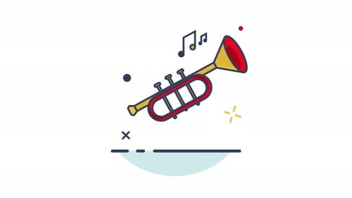 Animated Flat Design Trumpet Playing Music Icon