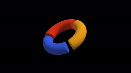 Blue orange and yellow pie chart business statistic presentation 3d animation on black background