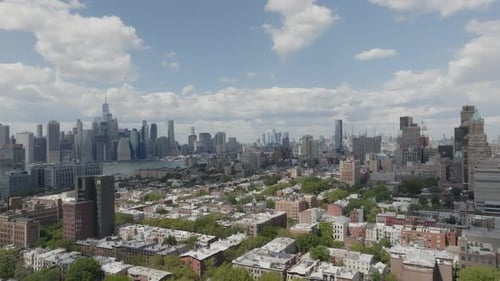 Aerial of Cobble Hill along East River in New York City