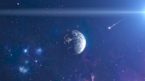 Rotating Earth in Cosmic Space with Shooting Star