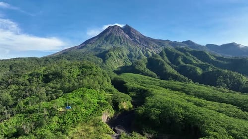 Aerial View of Volcano in a Sunny Morning
