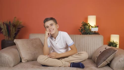 Boy dreaming alone at home.