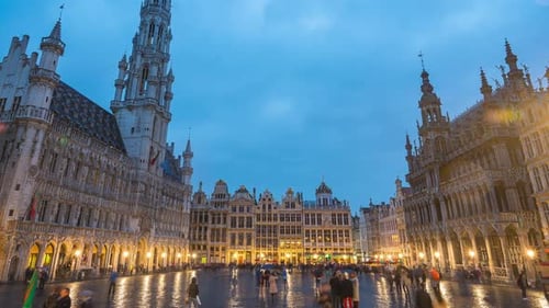 Day to night time lapse video of Grand Place square in Brussels city, Belgium