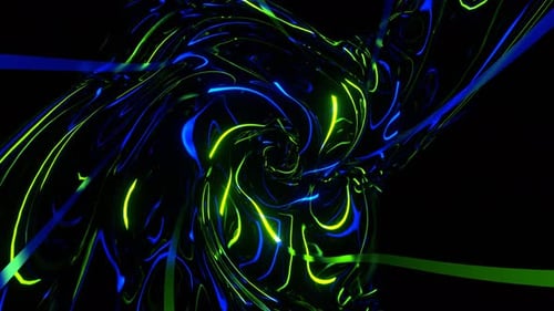 Blauer und grüner Wellentunnel mit farbigem Neonhintergrund VJ Loop in 4K