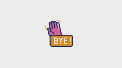 Waving Hand Bye Message Flat Design Animation