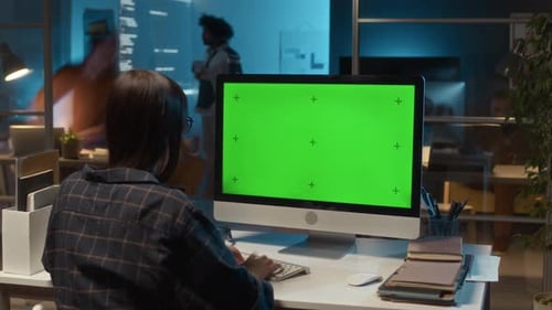 Timelapse of Anonymous Woman Working on Computer with Green Screen