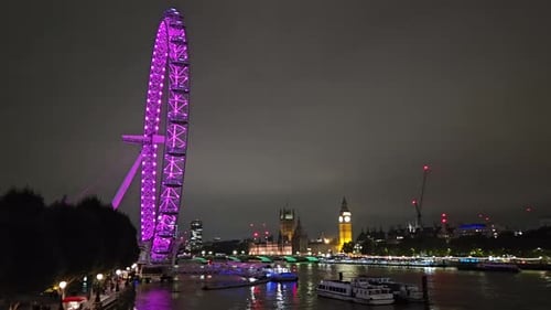Illuminated London Eye at Night