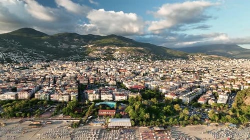 Colorful Panorama Over the City Aerial View 4 K Alanya Turkey
