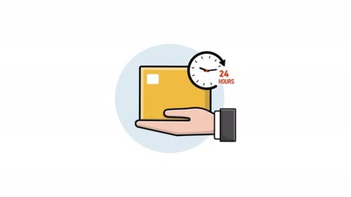 Animated Flat 24 Hours Delivery Service Icon